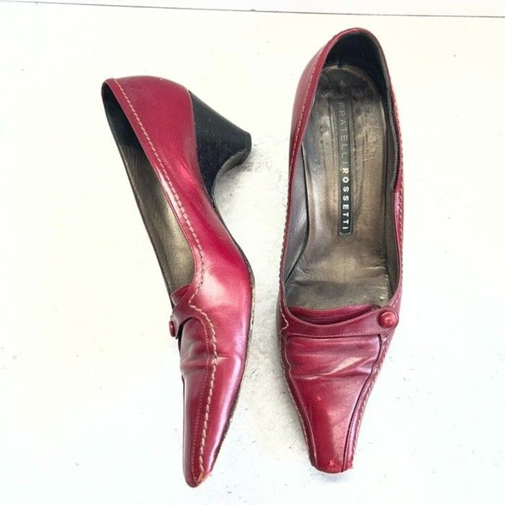Vintage Fratelli Rossetti Pointed Toe Red Leather Kitten Heel Pumps Womens 8.5M